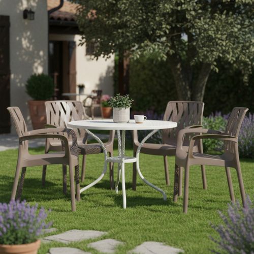 Sedia da Esterno Beige 4 Sedie Impilabile, Braccioli Made in Italy - Rumley