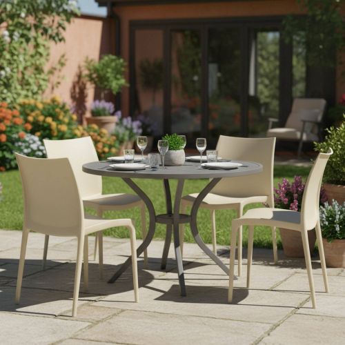 Sedia da Esterno Beige 4 Sedie Impilabile, Peso Supportato 120 kg Made in Italy - Grover