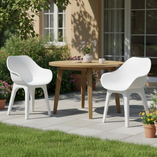 Sedia da Esterno Bianco 2 Sedie Braccioli, Peso Supportato 120 kg Made in Italy - Oakahalla