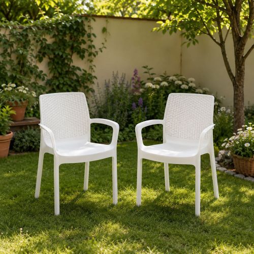 Sedia da Esterno Bianco 2 Sedie Impermeabile, Impilabile Made in Italy - Mattagga