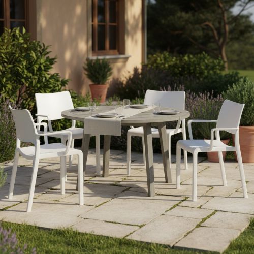Sedia da Esterno Bianco 4 Sedie Braccioli, Peso Supportato 120 kg Made in Italy - Cambon