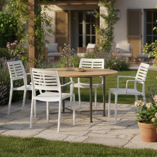Sedia da Esterno Bianco 4 Sedie Braccioli, Peso Supportato 120 kg Made in Italy - Hero