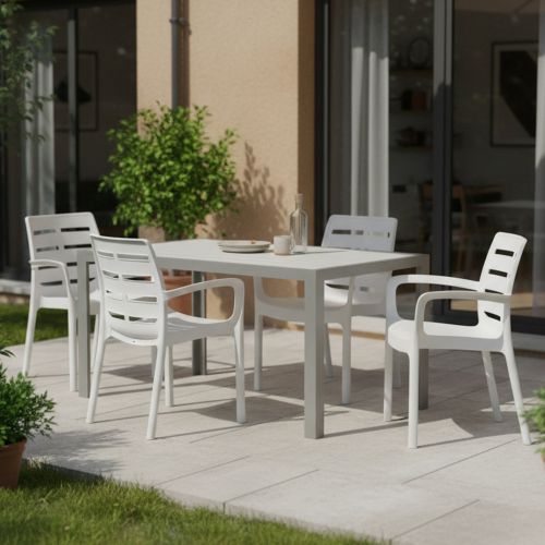 Sedia da Esterno Bianco 4 Sedie Impilabile, Braccioli Made in Italy - Excel
