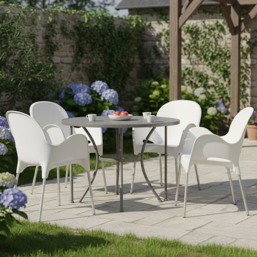 Sedia da Esterno Bianco 4 Sedie Impilabile, Braccioli Made in Italy - Raimund