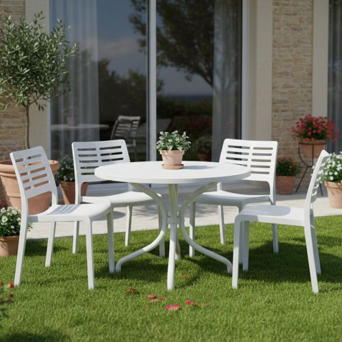 Sedia da Esterno Bianco 4 Sedie Impilabile, Peso Supportato 120 kg Made in Italy - Canoe