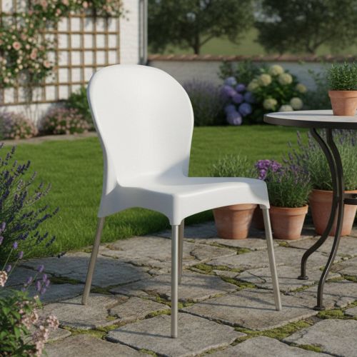 Sedia da Esterno Bianco una Sedia Impilabile, Peso Supportato 120 kg Made in Italy - Linder
