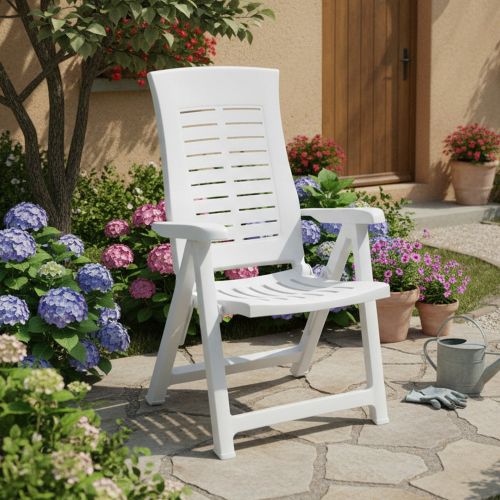 Sedia da Esterno Bianco una Sedia Schienale Reclinabile, Multiposizione Made in Italy - Rhump