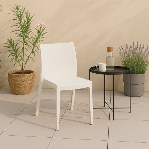 Sedia da esterno Fiano, Sedia outdoor salvaspazio, Impilabile e leggera, Perfetta per giardini e verande, Made in Italy, 42x48 h81 cm, Bianco