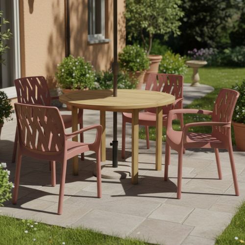 Sedia da Esterno Marrone Terracotta 4 Sedie Impilabile, Braccioli Made in Italy - Rumley