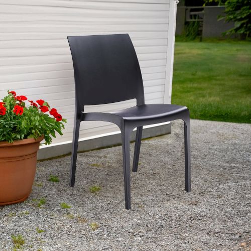 Sedia da esterno Miranda, Seggiola da giardino, Seduta outdoor multiuso, Panchina da giardino, Made in Italy, 54x46 h80 cm, Antracite
