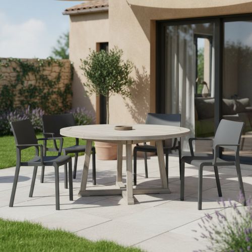 Sedia da Esterno Nero Antracite 4 Sedie Braccioli, Peso Supportato 120 kg Made in Italy - Cambon