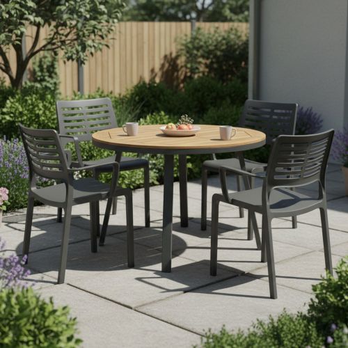 Sedia da Esterno Nero Antracite 4 Sedie Braccioli, Peso Supportato 120 kg Made in Italy - Hero
