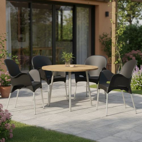 Sedia da Esterno Nero Antracite 4 Sedie Impilabile, Braccioli Made in Italy - Raimund