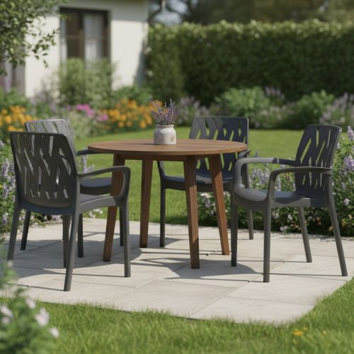 Sedia da Esterno Nero Antracite 4 Sedie Impilabile, Braccioli Made in Italy - Rumley