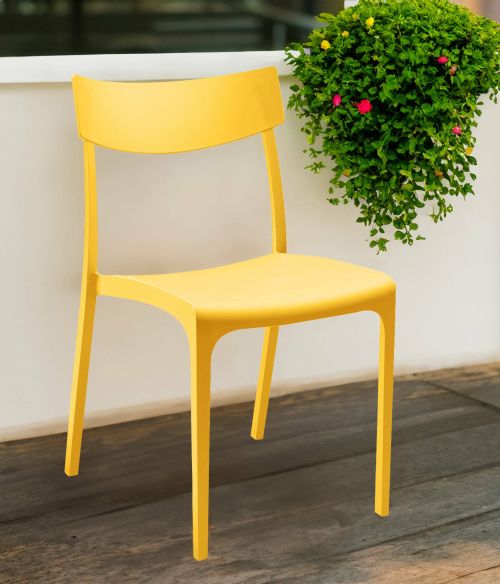 Sedia da esterno Orcus, Seggiola da giardino, Seduta outdoor multiuso, Panchina da giardino, Made in Italy, 54x46 h80 cm, Giallo