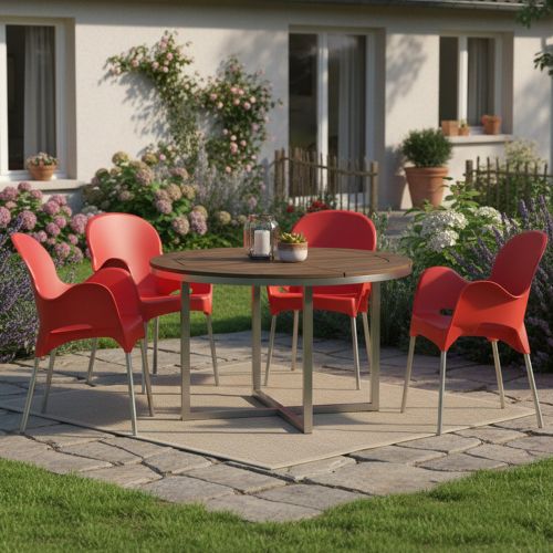 Sedia da Esterno Rosso 4 Sedie Impilabile, Braccioli Made in Italy - Raimund