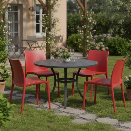 Sedia da Esterno Rosso 4 Sedie Impilabile, Peso Supportato 120 kg Made in Italy - Grover