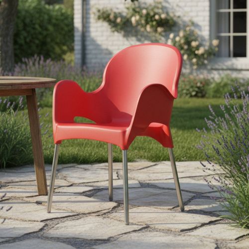 Sedia da Esterno Rosso una Sedia Impilabile, Braccioli Made in Italy - Vashti