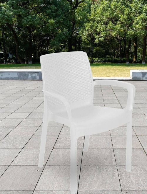 Sedia da esterno Torino, Seduta da giardino, Sedia per tavolo da pranzo, Poltrona outdoor effetto rattan, 100 % Made in Italy, 54x60h82 cm, Bianco