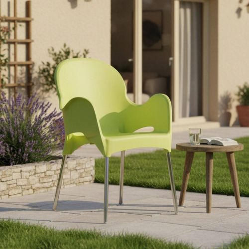 Sedia da Esterno Verde una Sedia Impilabile, Braccioli Made in Italy - Vashti