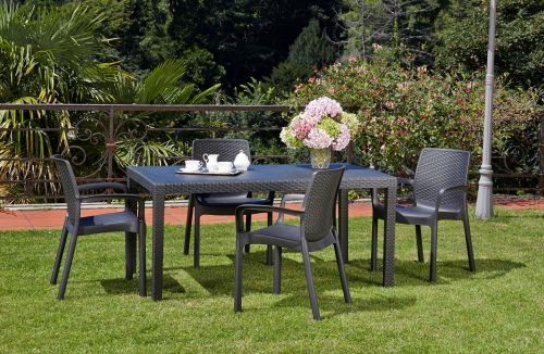 Sedia da esterno Viterbo, Set di 4 sedute da giardino, Sedia per tavolo da pranzo, Poltrona outdoor effetto rattan, 100 % Made in Italy, 54x60h82 cm, Antracite
