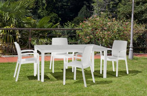 Sedia da esterno Viterbo, Set di 4 sedute da giardino, Sedia per tavolo da pranzo, Poltrona outdoor effetto rattan, 100 % Made in Italy, 54x60h82 cm, Bianco