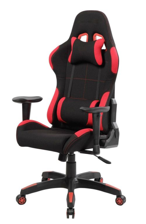 Sedia da gaming Bundaberg, Poltrona da gaming adulto, Sedia da scrivania, 57x72h124-134 cm, Nero e Rosso