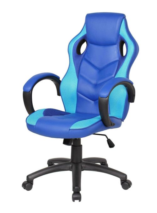 Sedia da gaming Caloundra, Poltrona da gaming adulto, Sedia da scrivania, 66x61h104-114 cm, Blu e Azzurro