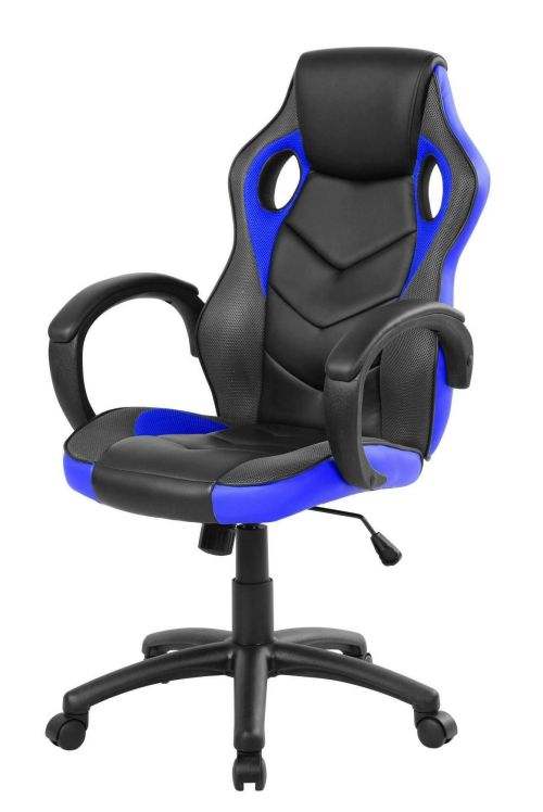 Sedia da gaming Caloundra, Poltrona da gaming adulto, Sedia da scrivania, 66x61h104-114 cm, Nero e Blu