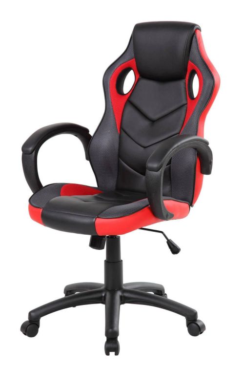 Sedia da gaming Caloundra, Poltrona da gaming adulto, Sedia da scrivania, 66x61h104-114 cm, Nero e Rosso