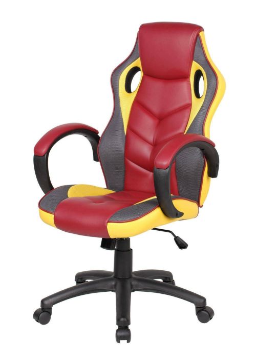 Sedia da gaming Caloundra, Poltrona da gaming adulto, Sedia da scrivania, 66x61h104-114 cm, Rosso e Giallo