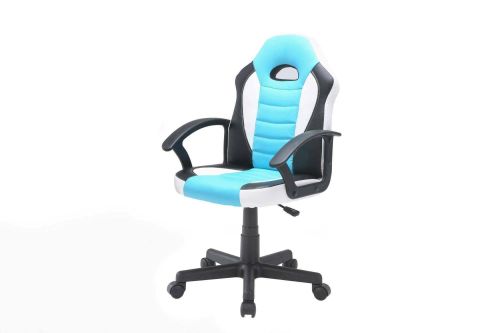 Sedia da gaming Hervey, Poltrona da gaming ragazzo, Sedia da scrivania, 56x55h89-100 cm, Azzurro e Bianco