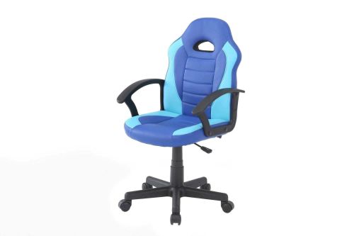 Sedia da gaming Hervey, Poltrona da gaming ragazzo, Sedia da scrivania, 56x55h89-100 cm, Blu e Azzurro