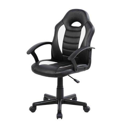 Sedia da gaming Hervey, Poltrona da gaming ragazzo, Sedia da scrivania, 56x55h89-100 cm, Nero e Bianco