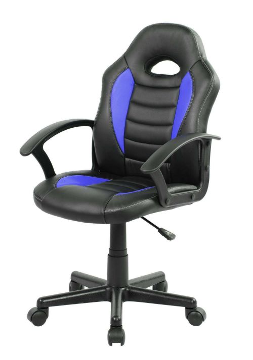 Sedia da gaming Hervey, Poltrona da gaming ragazzo, Sedia da scrivania, 56x55h89-100 cm, Nero e Blu