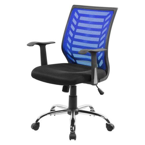 Sedia da studio con ruote imbottita con braccioli in ecopelle nera e blu - Camaleonte