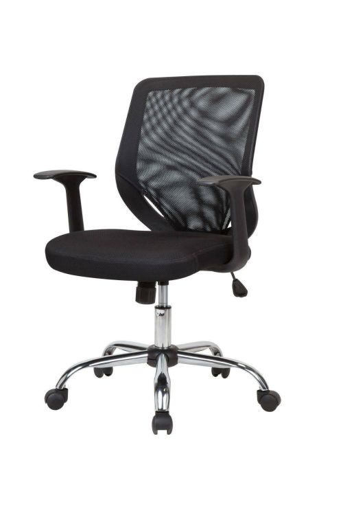 Sedia da ufficio Albany, Poltrona direzionale a rete con braccioli, Seduta ergonomica da ufficio, 60x54h90-98 cm, Nero