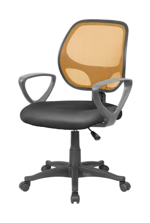 Sedia da ufficio Geraldton, Poltrona operativa a rete con braccioli, Seduta ergonomica da ufficio, 56x57h88-100 cm, Nero e Arancione