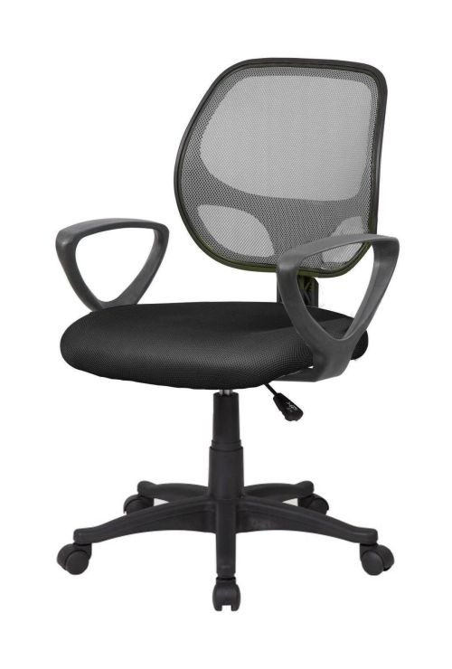 Sedia da ufficio Geraldton, Poltrona operativa a rete con braccioli, Seduta ergonomica da ufficio, 56x57h88-100 cm, Nero e Grigio