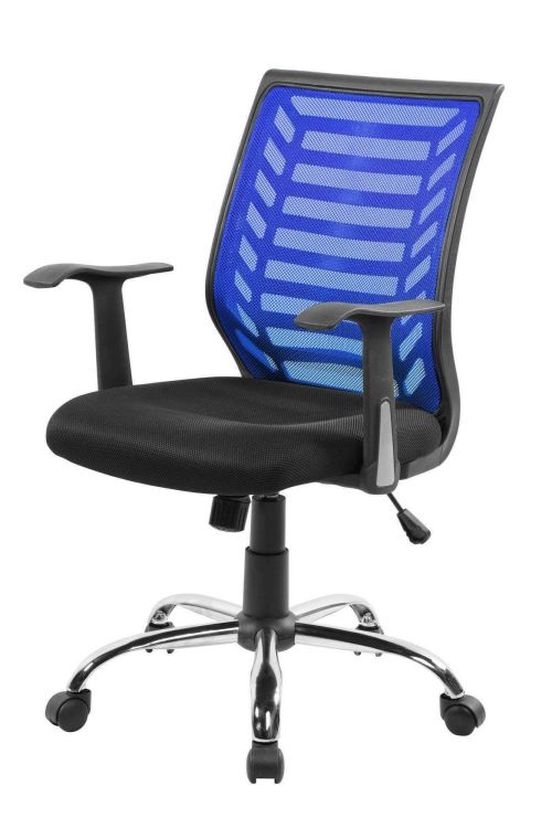 Sedia da ufficio Harbour, Sedia operativa a rete con braccioli, Seduta ergonomica da ufficio, 59x60h93-103 cm, Nero e Blu