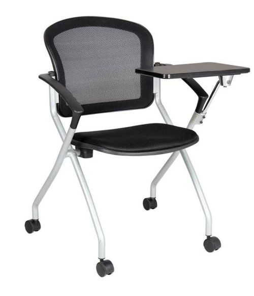Sedia da ufficio Kalgoorlie, Sedia sala da attesa con bracciolo e tavoletta, Seduta ergonomica da attesa, 61x49h84 cm, Nero