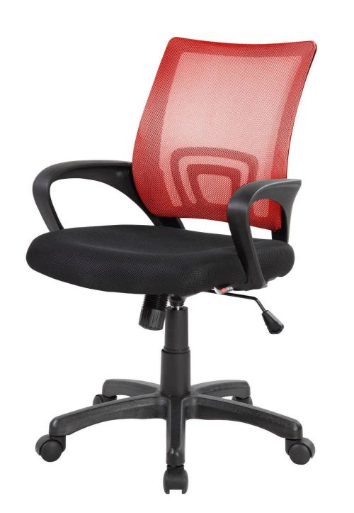 Sedia da ufficio Lismore, Sedia operativa a rete con braccioli, Seduta ergonomica da ufficio, 59x54h90-100 cm, Nero e Rosso