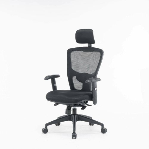 Sedia da ufficio Melbourne, Poltrona direzionale a rete con braccioli, Seduta ergonomica da ufficio, 68x66h120-130 cm, Nero