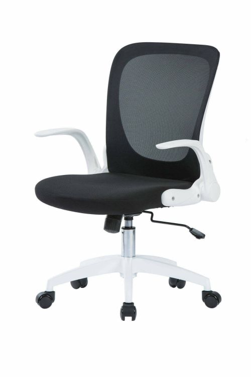 Sedia da ufficio Wellington, Poltrona direzionale a rete con braccioli, Seduta ergonomica con braccioli pieghevoli, 60x59h86-96 cm, Nero e Bianco