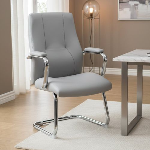 Sedia ergonomica imbottita in ecopelle grigio - Lucana