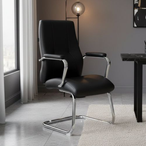 Sedia ergonomica imbottita in ecopelle nero - Lucana