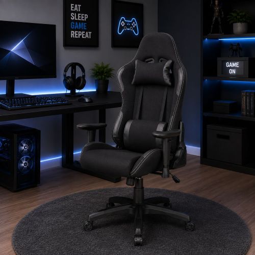 Sedia gaming imbottita con braccioli in ecopelle nera - Mindy