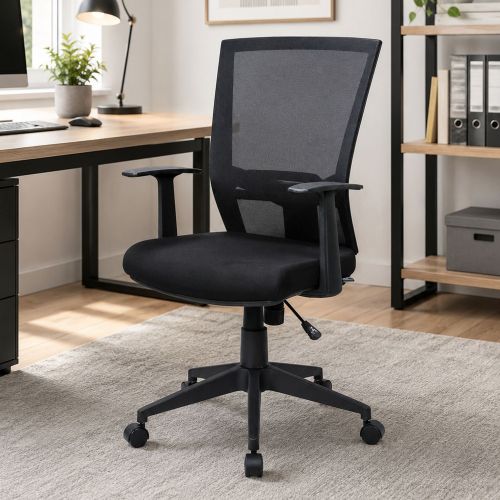 Sedia girevole con schienale ergonomico in tessuto nera - Eulalia