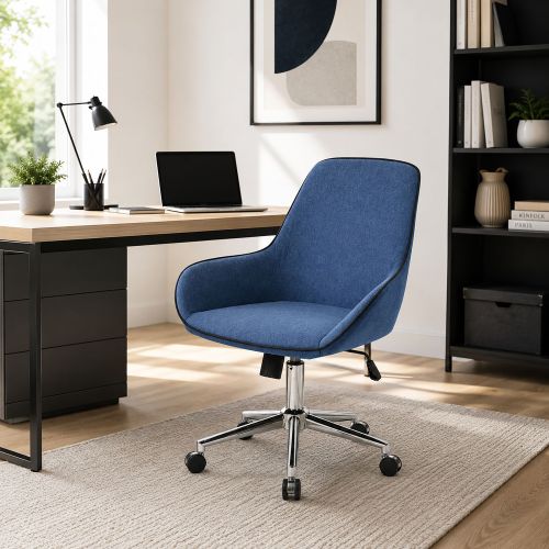 Sedia girevole imbottita con braccioli in ecopelle blu - Luminosa