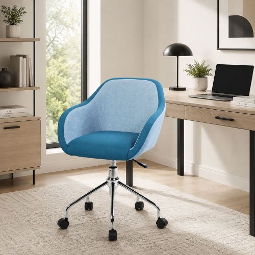 Sedia girevole schienale basso con braccioli in ecopelle blu - Bardello